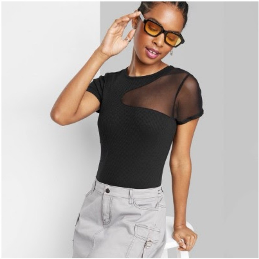 NWT Wild Fable Black Mesh Cut Out Bodysuit L